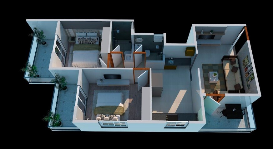 Floor plan of 2 BHK 765 Sq. Ft. Apartment in Gupta Cherry Hills, Pune