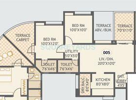 Floor plan of 2 BHK 762 Sq. Ft. Apartment in Guardian Hill Shire, Pune