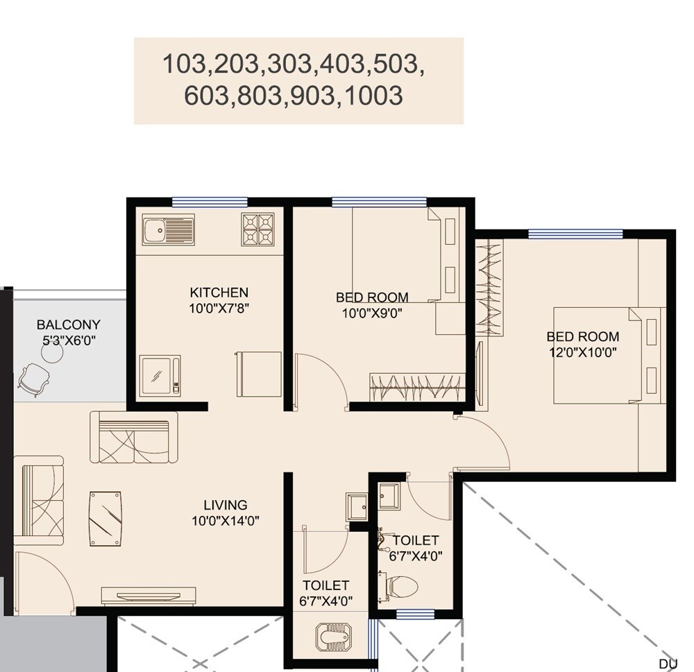 Floor plan of 2 BHK 589 Sq. Ft. Apartment in Gurudatta Gulmohar City, Pune