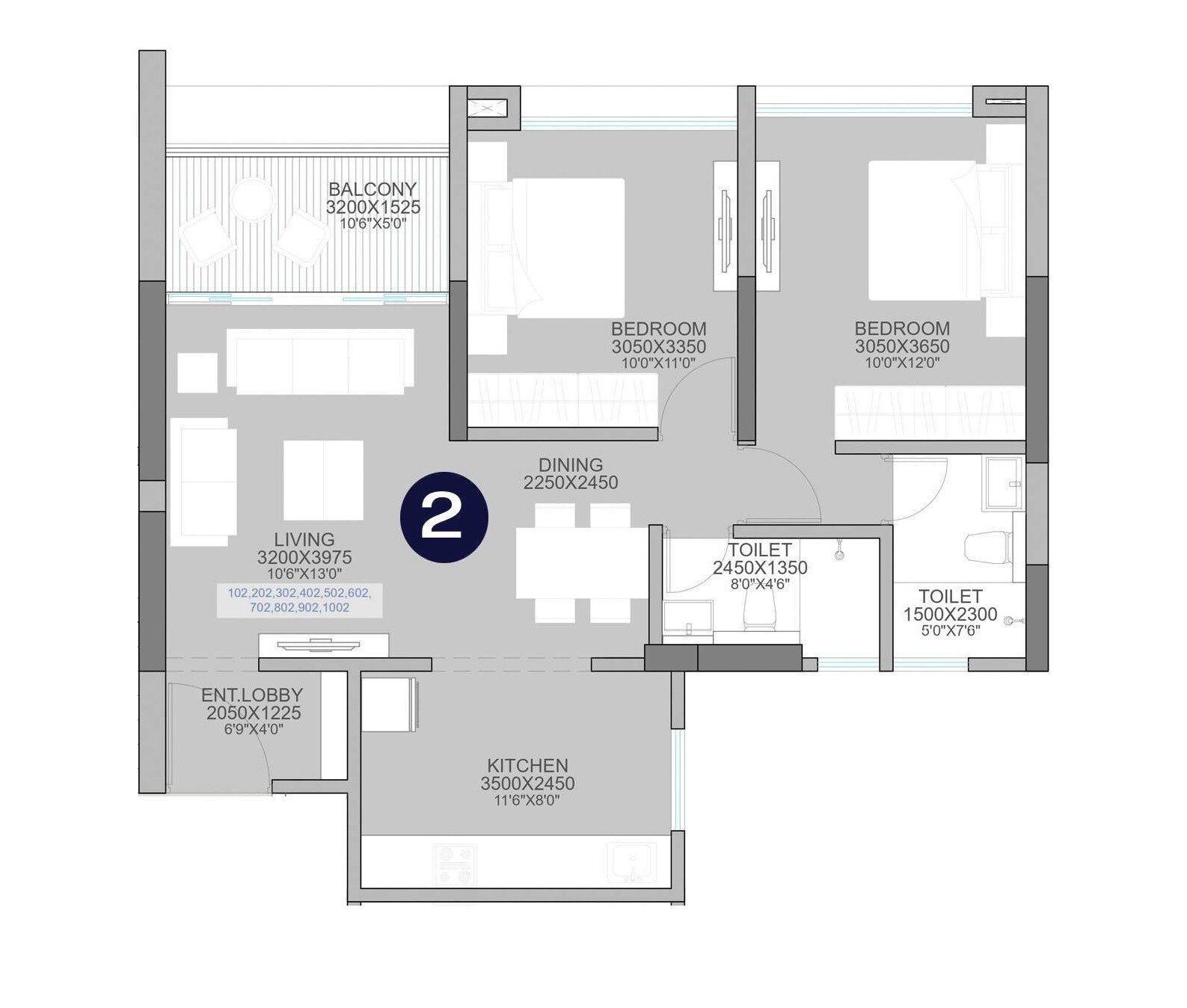 2 BHK 619 Sq. Ft. Apartment