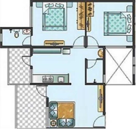 Floor plan of 2 BHK 519 Sq. Ft. Apartment in Gurukripa Pavani Park, Pune
