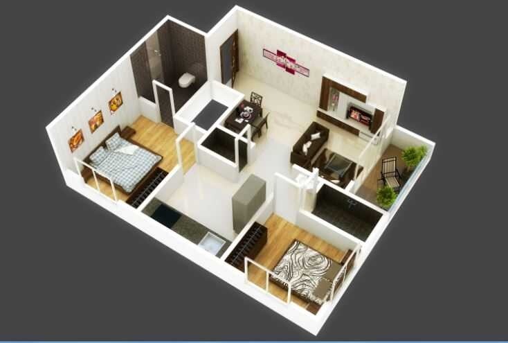Floor plan of 2 BHK 785 Sq. Ft. Apartment in Gurukrupa Park, Pune