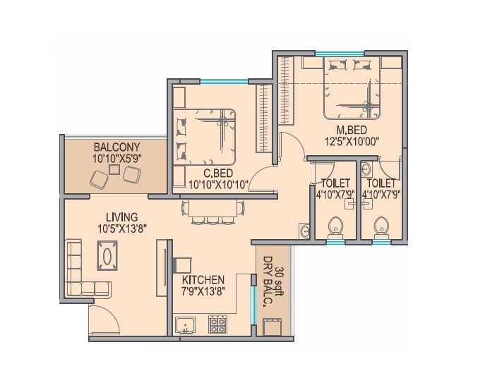 2 BHK 528 Sq. Ft. Apartment