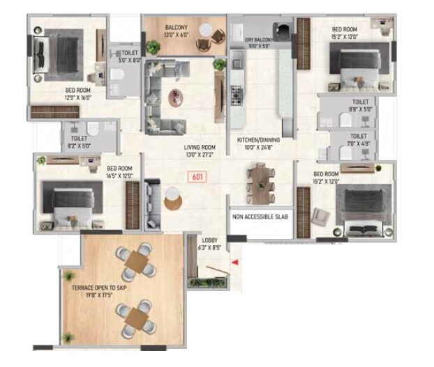 Floor plan of 4 BHK 1442 Sq. Ft. Apartment in Guruprasad Kunj Apartment, Pune
