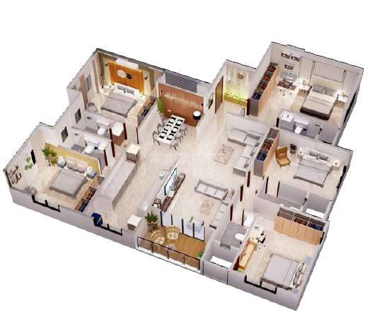 Floor plan of 5 BHK 2203 Sq. Ft. Apartment in Guruprasad Kunj Apartment, Pune