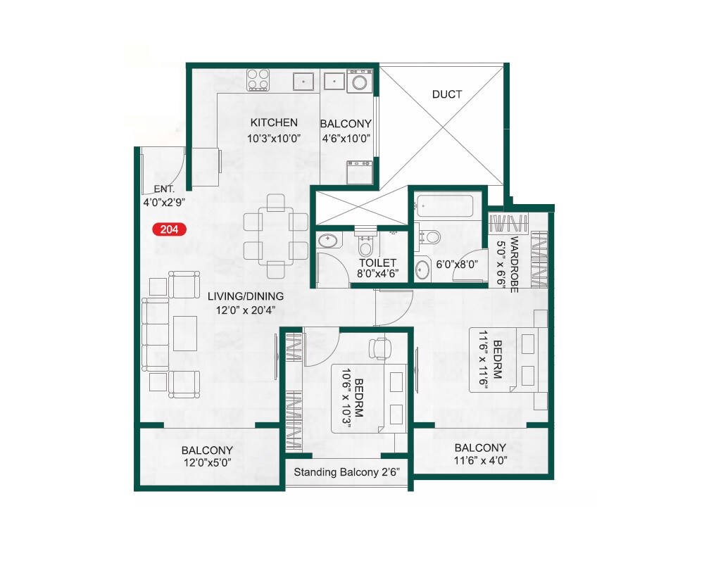 2 BHK 993 Sq. Ft. Apartment