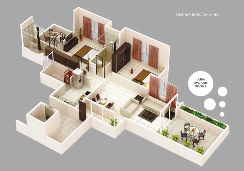 Floor plan of 2 BHK 1662 Sq. Ft. Apartment in Happy Nest 9 Ramnagar, Pune