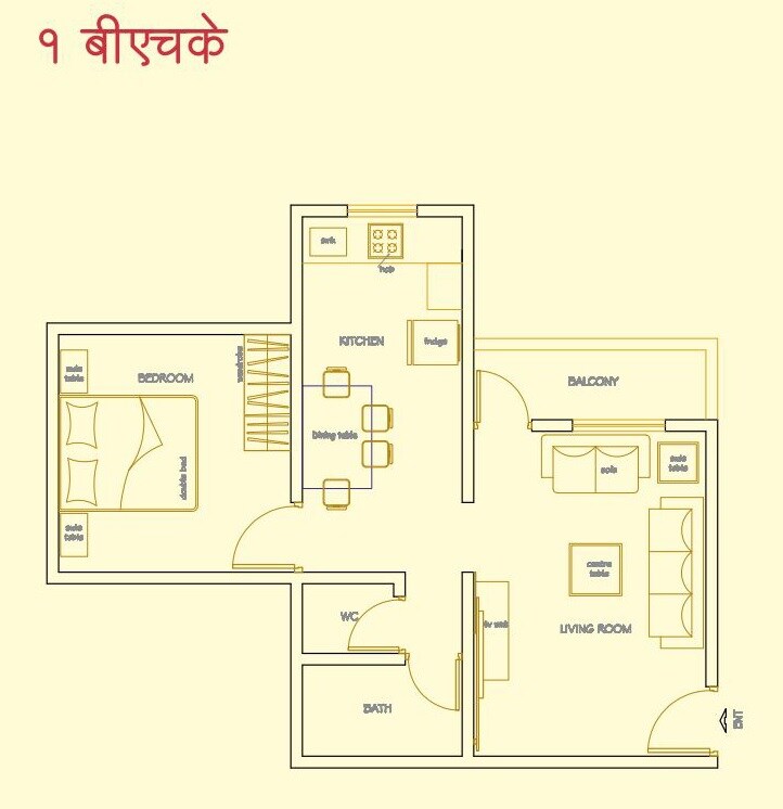 Floor plan of 1 BHK 426 Sq. Ft. Apartment in Harikrupa Sai Village, Pune
