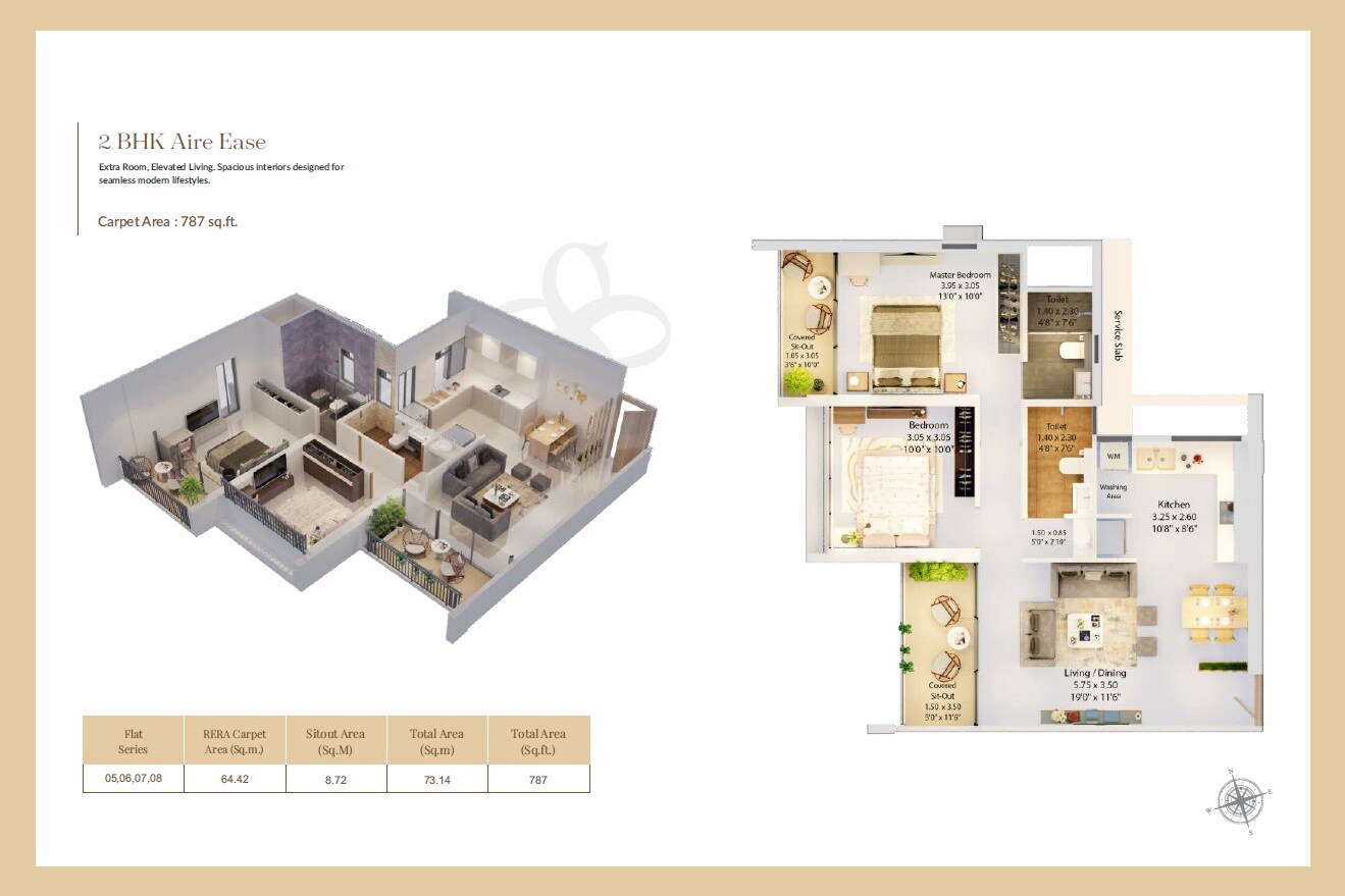 Floor plan of 2 BHK 787 Sq. Ft. Apartment in Harivishva Skyfinia, Pune