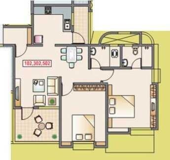 Floor plan of 2 BHK 1009 Sq. Ft. Apartment in Harshad Ashok Nagar Phase I, Pune