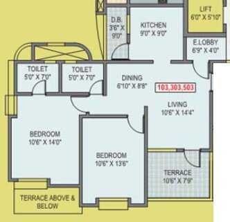 Floor plan of 2 BHK 1112 Sq. Ft. Apartment in Harshad Ashok Nagar Phase I, Pune