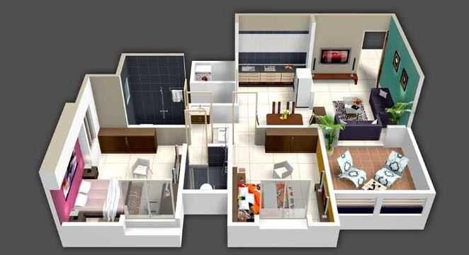 Floor plan of 2 BHK Apartment - 1060 sq. ft. in Harshad Ashok Nagar Phase III, Pune