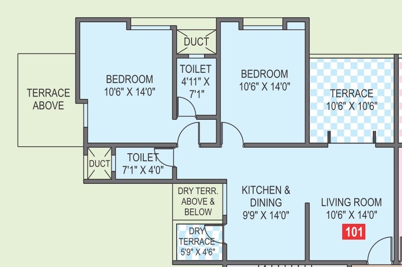 Floor plan of 2 BHK Apartment - 1500 sq. ft. in Harshad Ashok Nagar Phase III, Pune