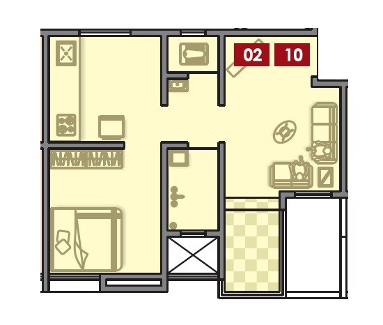 Floor plan of 1 BHK 392 Sq. Ft. Apartment in Harshad Harmony, Pune