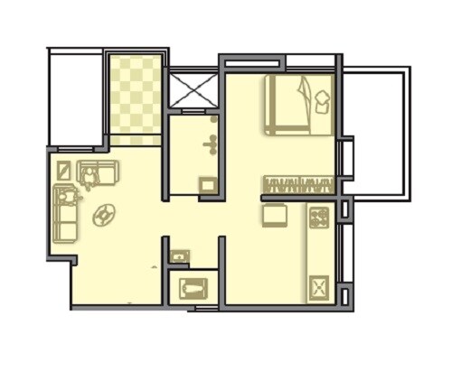 Floor plan of 1 BHK 448 Sq. Ft. Apartment in Harshad Harmony, Pune
