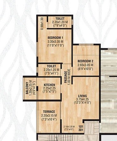 Floor plan of 2 BHK 593 Sq. Ft. Apartment in Haware Grace, Pune