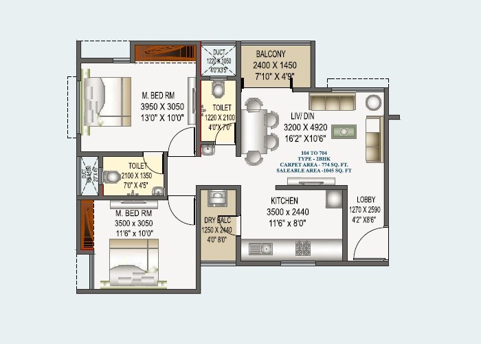 Floor plan of 2 BHK 663 Sq. Ft. Apartment in Heritage Vivanta Heights, Pune