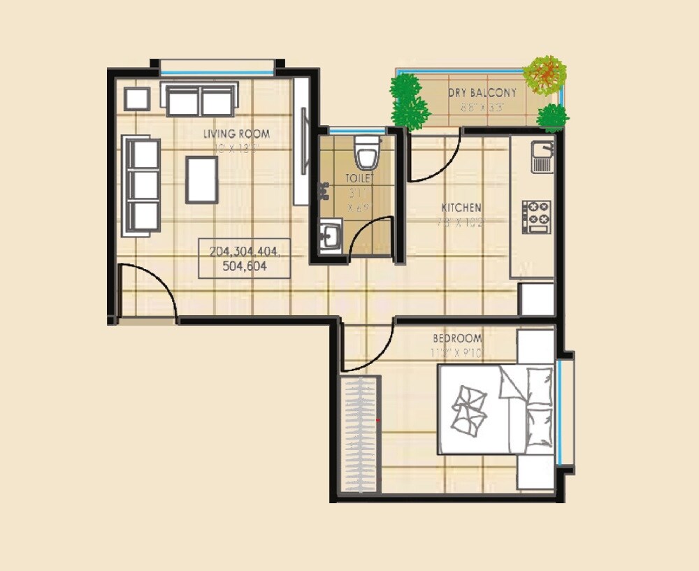 1 BHK 418 Sq. Ft. Apartment