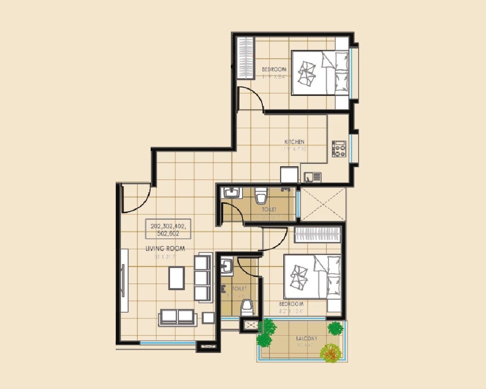 2 BHK 645 Sq. Ft. Apartment