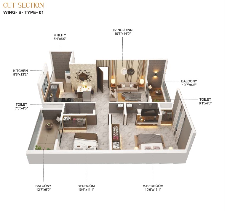 2 BHK 828 Sq. Ft. Apartment in Hindavee 28 Pearl