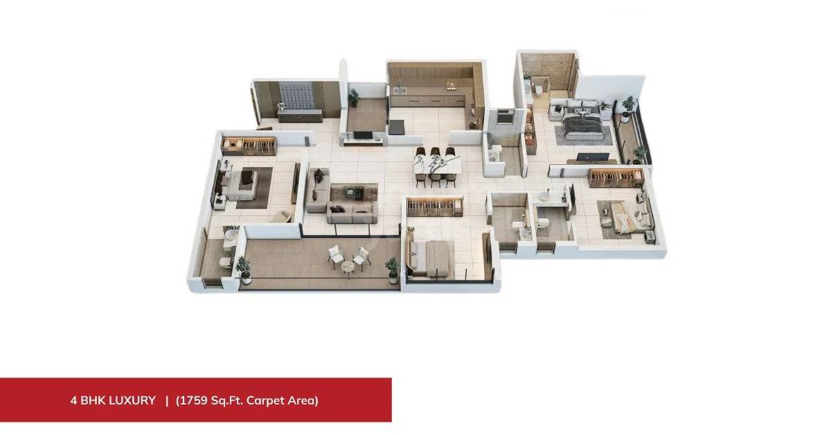 Floor plan of 4 BHK 1759 Sq. Ft. Apartment in Holystico Astrana, Pune