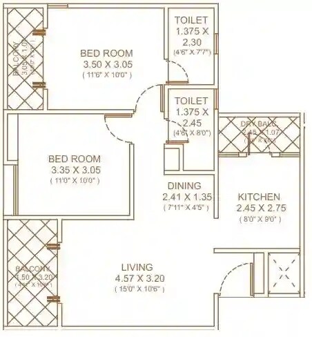 2 BHK 763 Sq. Ft. Apartment