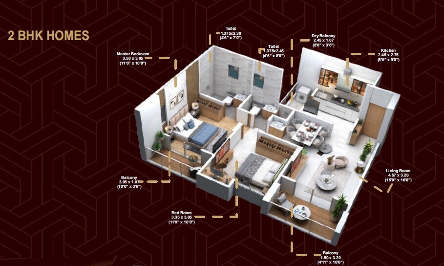 2 BHK 947 Sq. Ft. Apartment