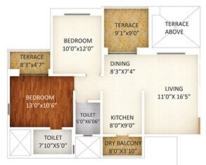 Floor plan of 2 BHK 1120 Sq. Ft. Apartment in Horizon 43 Avenue, Pune