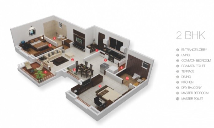 Floor plan of 2 BHK 1110 Sq. Ft. Apartment in Horizon A10, Pune