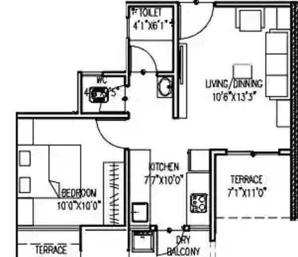 Floor plan of 1 BHK 442 Sq. Ft. Apartment in HR Shivkunj, Pune