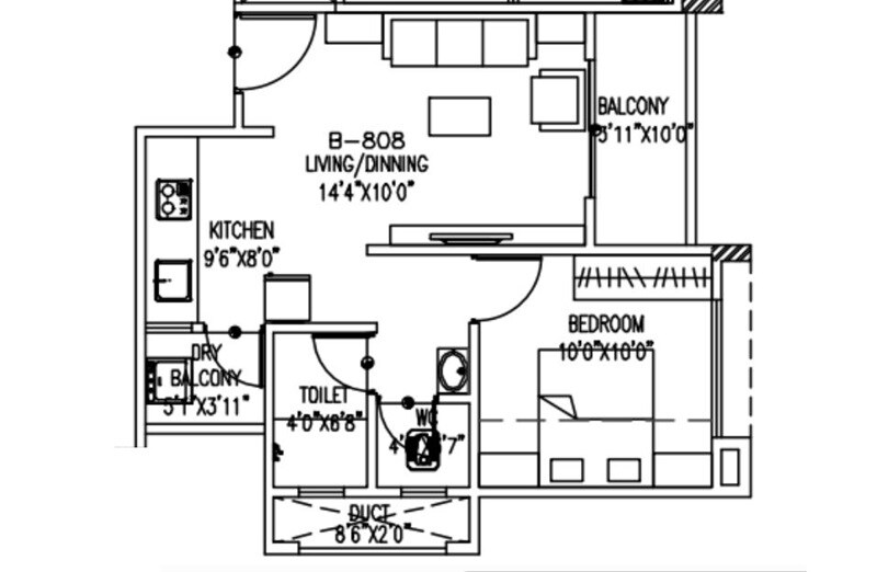 Floor plan of 1 BHK 525 Sq. Ft. Apartment in HR Shivkunj, Pune