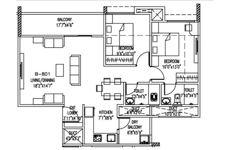 Floor plan of 2 BHK 633 Sq. Ft. Apartment in HR Shivkunj, Pune