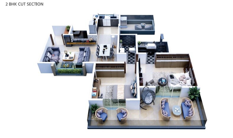 Floor plan of 2 BHK 835 Sq. Ft. Apartment in HS Lagom Homes, Pune