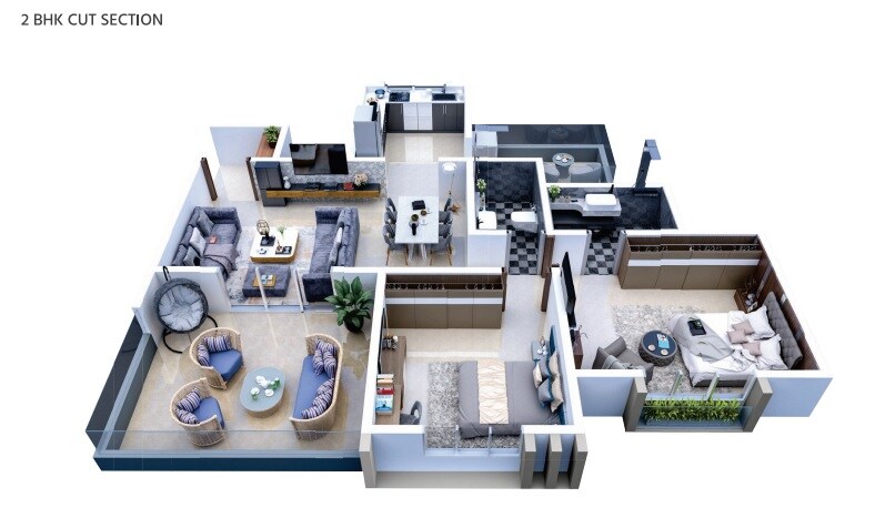 Floor plan of 2 BHK 850 Sq. Ft. Apartment in HS Lagom Homes, Pune