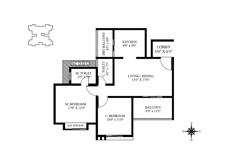 Floor plan of 2 BHK 730 Sq. Ft. Apartment in HS Privitude, Pune