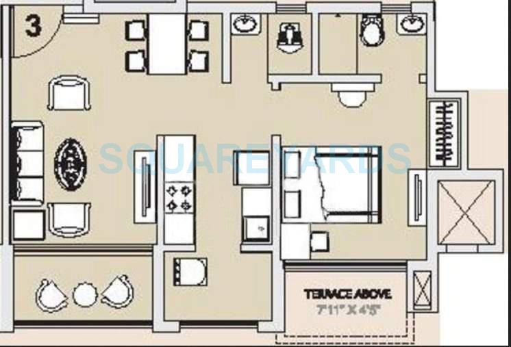 Floor plan of 1 BHK 644 Sq. Ft. Apartment in Hubtown Countrywoods, Pune