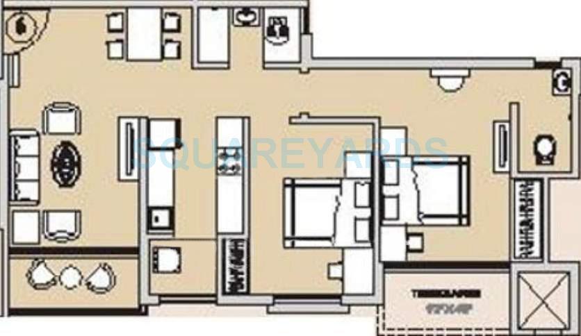 Floor plan of 2 BHK 830 Sq. Ft. Apartment in Hubtown Countrywoods, Pune