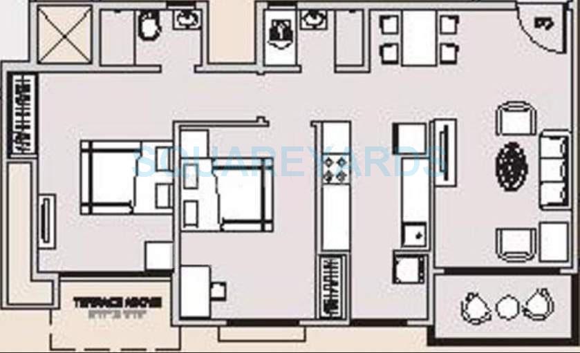 Floor plan of 2 BHK 972 Sq. Ft. Apartment in Hubtown Countrywoods, Pune