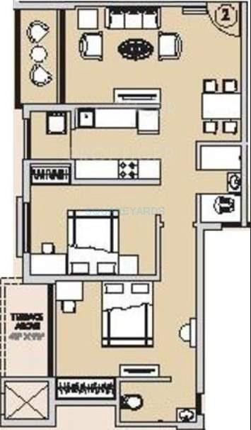 Floor plan of 2 BHK 989 Sq. Ft. Apartment in Hubtown Countrywoods, Pune