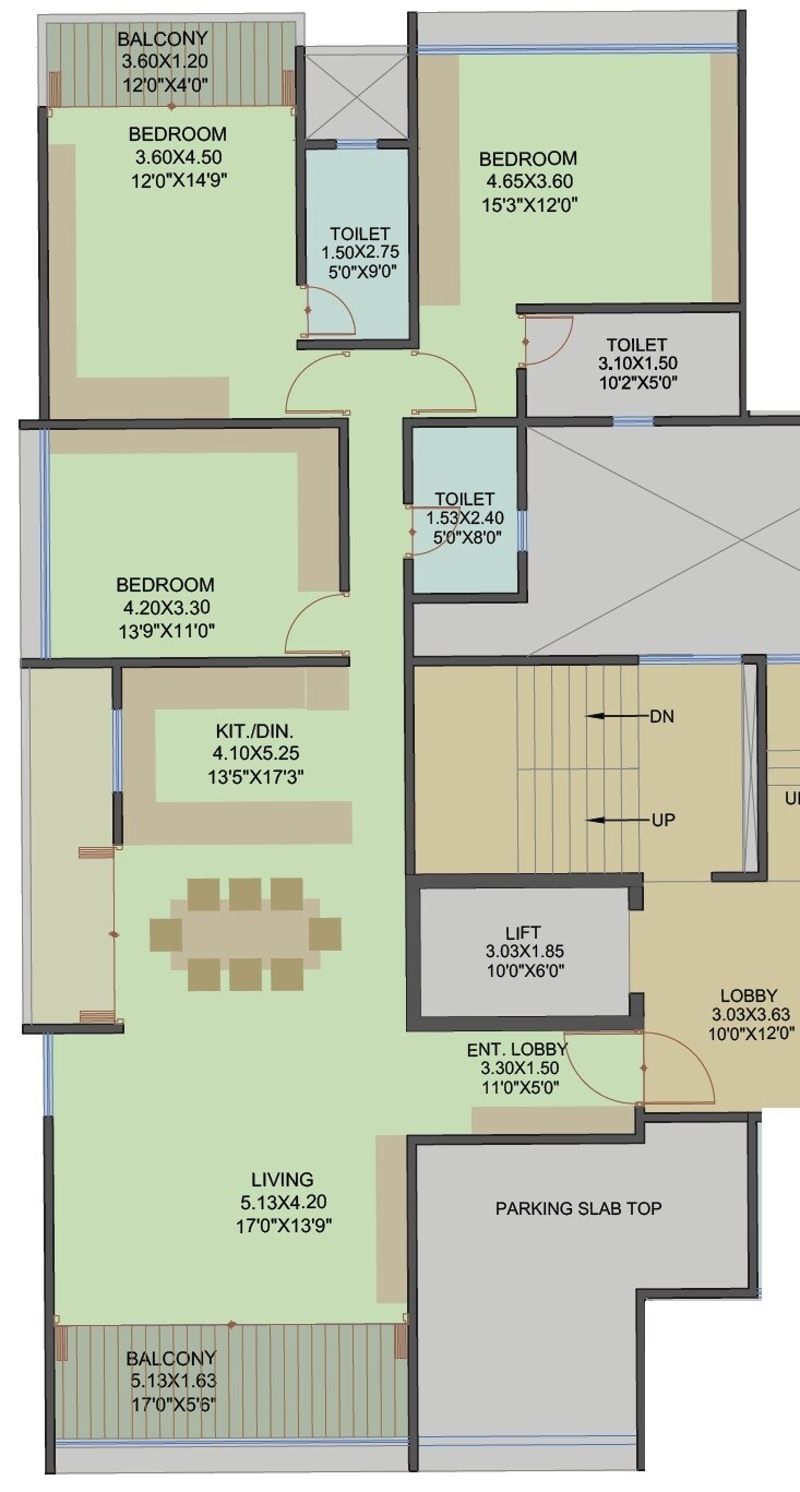 Floor plan of 3 BHK 1283 Sq. Ft. Apartment in Icon Basant Bahar, Pune