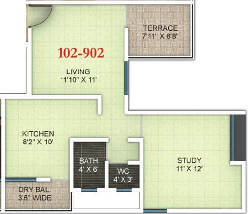 Floor plan of 1 BHK 644 Sq. Ft. Apartment in Icon Viva, Pune