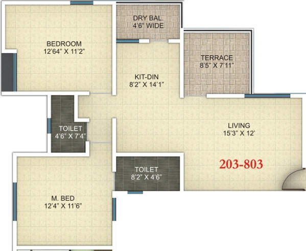 Floor plan of 2 BHK 804 Sq. Ft. Apartment in Icon Viva, Pune