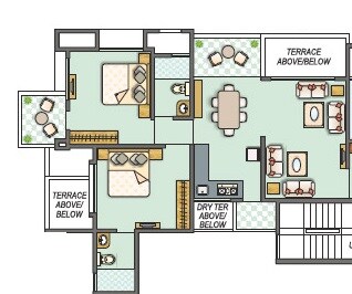 Floor plan of 2 BHK 914 Sq. Ft. Apartment in Icon Westwood Estates, Pune