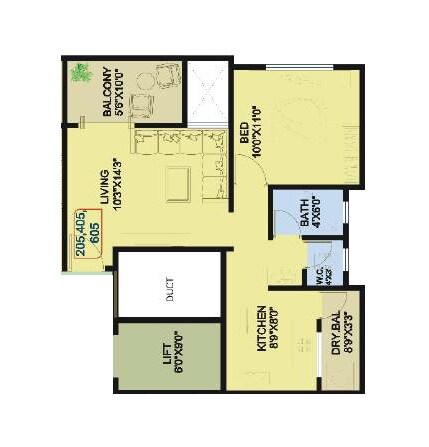 Floor plan of 1 BHK 495 Sq. Ft. Apartment in Ideal Avenue, Pune