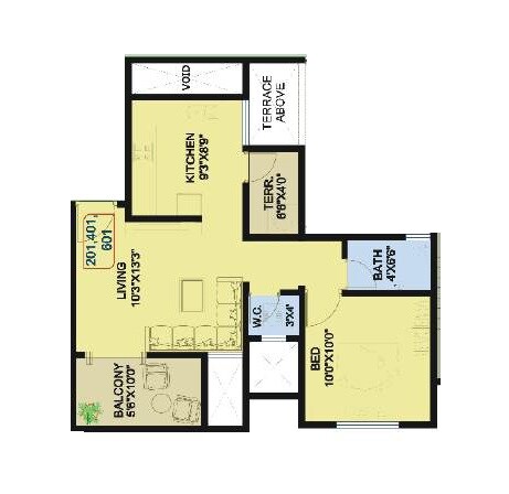 Floor plan of 1 BHK 515 Sq. Ft. Apartment in Ideal Avenue, Pune