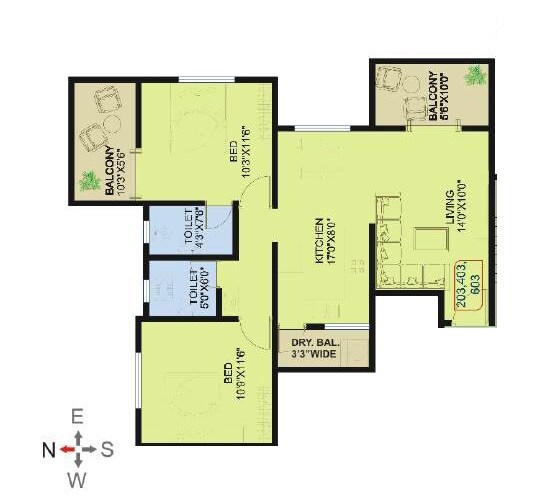 Floor plan of 2 BHK 802 Sq. Ft. Apartment in Ideal Avenue, Pune