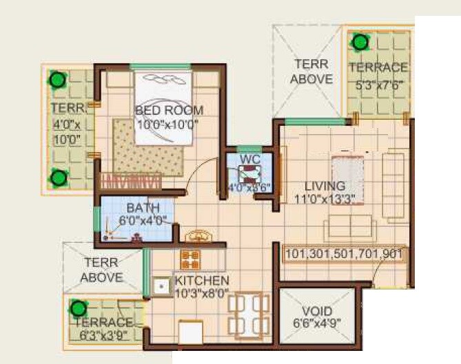 Floor plan of 2 BHK 582 Sq. Ft. Apartment in Ideal Balaji Vishwa, Pune
