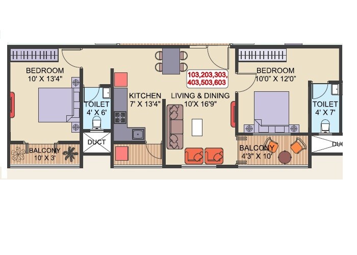 Floor plan of 2 BHK 747 Sq. Ft. Apartment in ILMS Hill Avenue, Pune