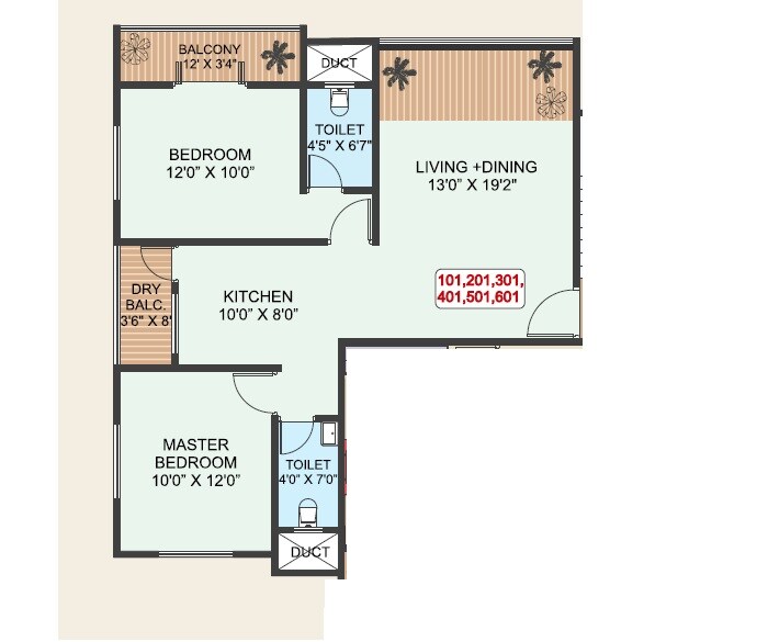 Floor plan of 2 BHK 774 Sq. Ft. Apartment in ILMS Hill Avenue, Pune