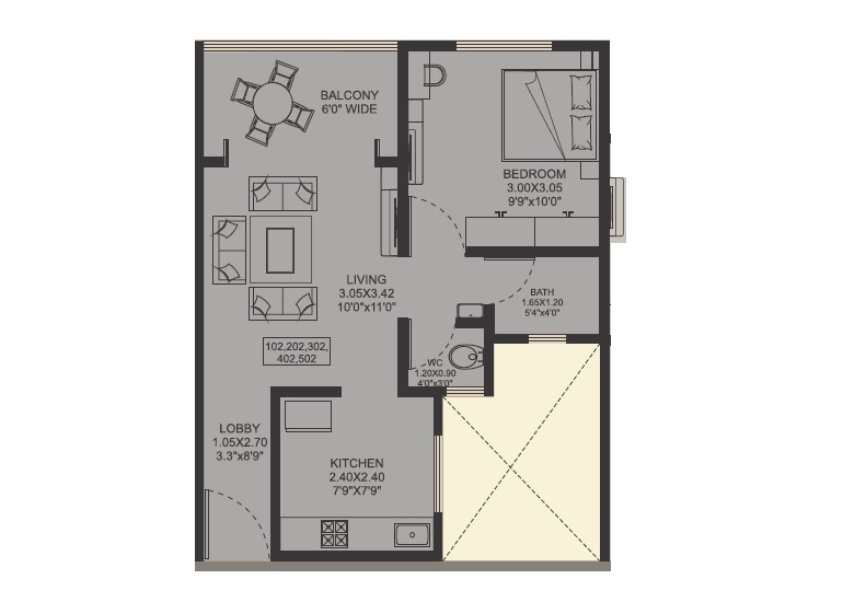 1 BHK 379 Sq. Ft. Apartment in Impact Casa